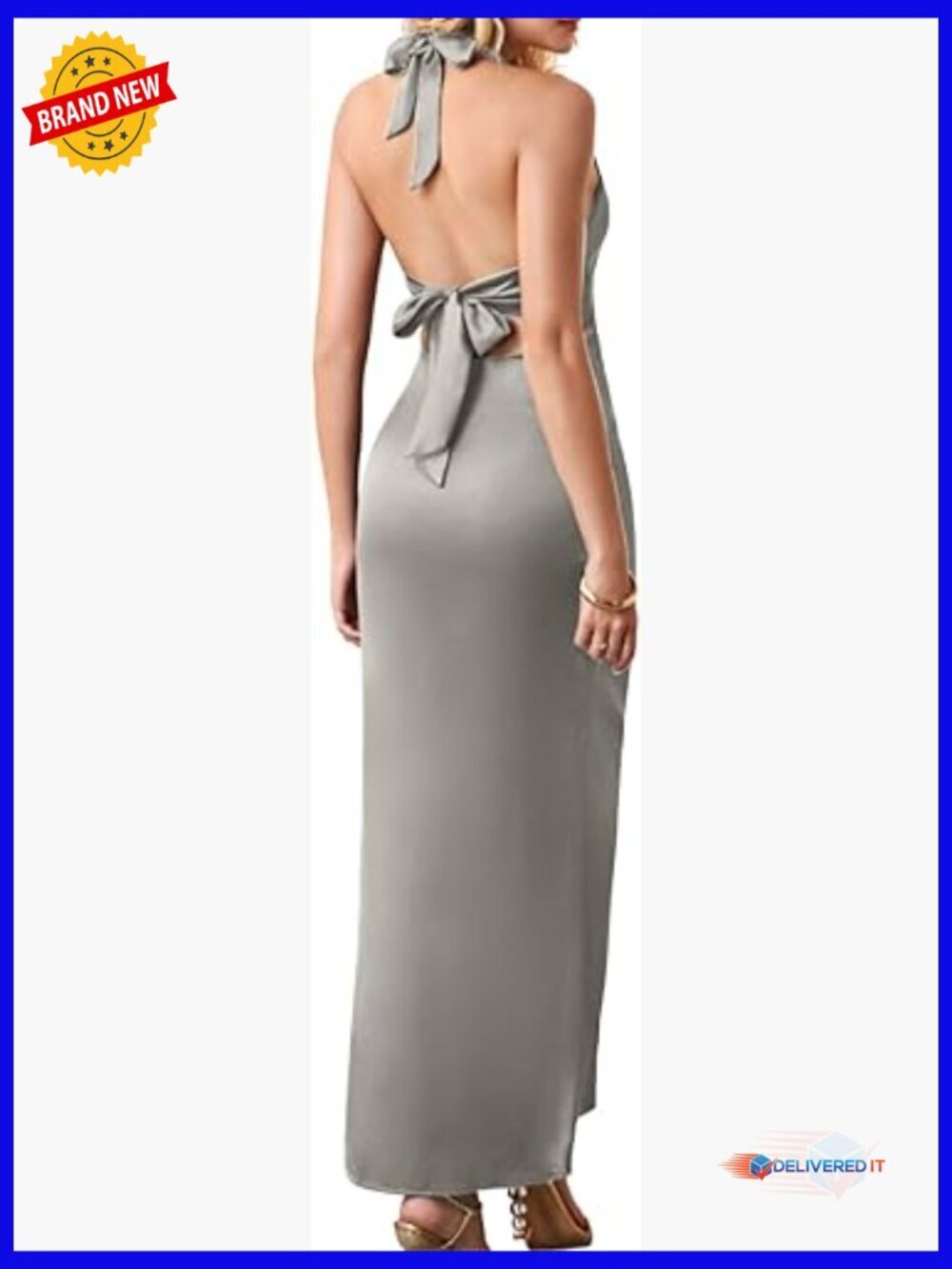 V Neck Halter Backless Maxi Dress, Semi Formal Cocktail Wedding Guest